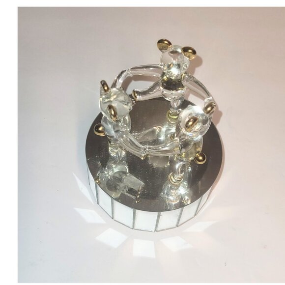 3 Dancing Bears Music Box Carousel. Crystal Mirrored Glass. - Picture 9 of 9